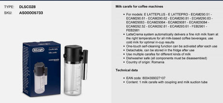 Delonghi MILK JUG Assembly DLSC028 - My Oven Spares-De'Longhi-DLSC028-2