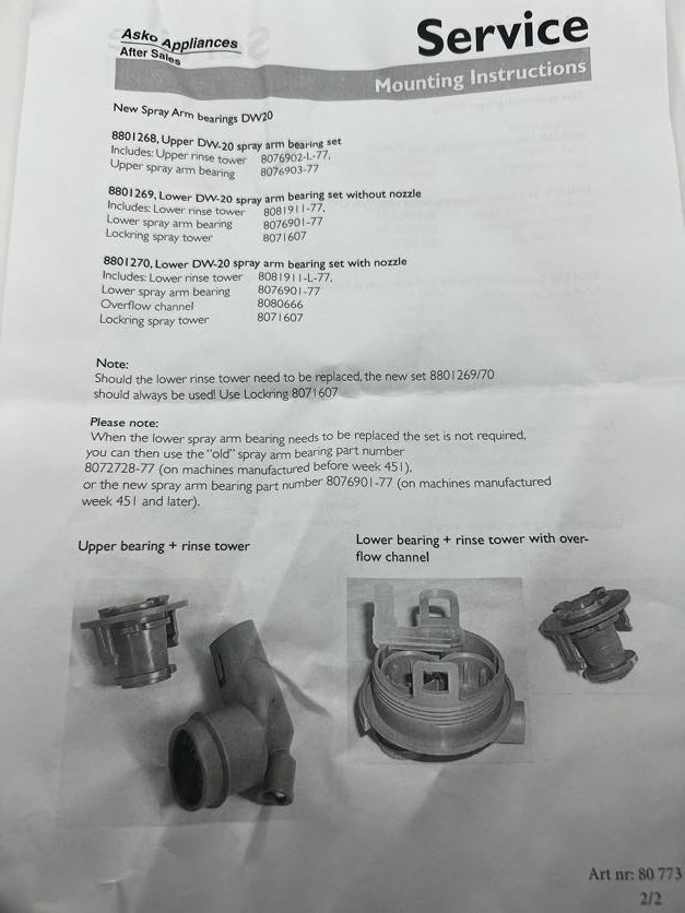 Asko Dishwasher Upper Spray Arm Bearing Kit 441303 - My Oven Spares-Asko-441303-7